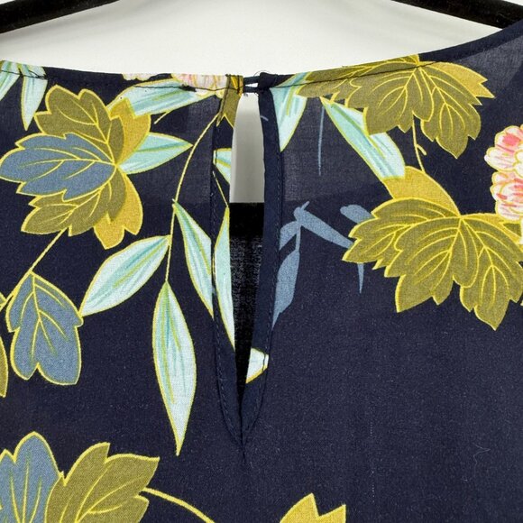 Aakaa Womens Floral Dress S 100% Rayon Navy Long Sleeves - Picture 6 of 10